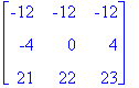 matrix([[-12, -12, -12], [-4, 0, 4], [21, 22, 23]])...