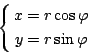 \begin{displaymath}
\left\{
\null\,\vcenter{\openup\jot\mathsurround0pt
\ialign...
...
\crcr x&=r\cos\varphi\cr
y&=r\sin\varphi\cr\crcr}}\,\right.
\end{displaymath}