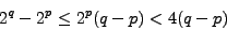 \begin{displaymath}
2^q-2^p\le2^p(q-p)<4(q-p)
\end{displaymath}