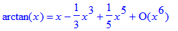 arctan(x) = series(1*x-1/3*x^3+1/5*x^5+O(x^6),x,6)