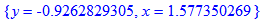{y = -.9262829305, x = 1.577350269}