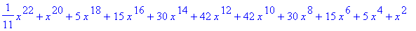 Int(2*x*(1+x^2)^10,x) = 1/11*x^22+x^20+5*x^18+15*x^16+30*x^14+42*x^12+42*x^10+30*x^8+15*x^6+5*x^4+x^2