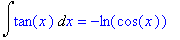 Int(tan(x),x) = -ln(cos(x))